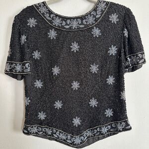 Black Vintage 80s beaded Cote d’Azur short sleeve top